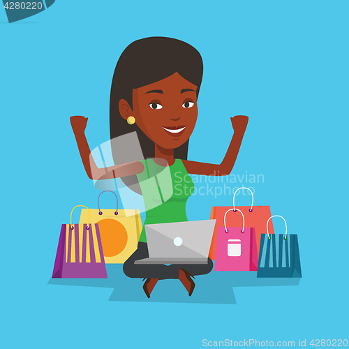 Image of Woman shopping online vector illustration.