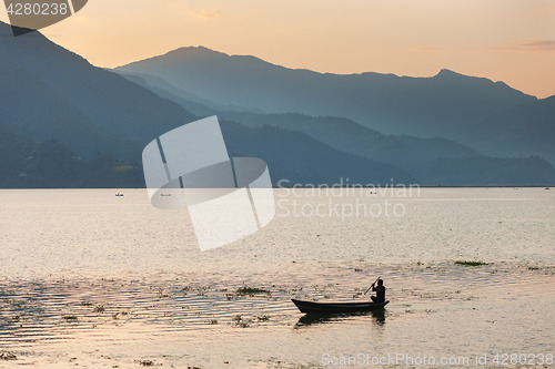 Image of Boats on Phewa Lake at sunset