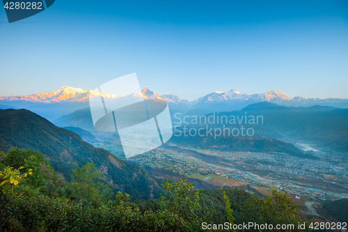 Image of Machapuchare peak and Pokhara valley