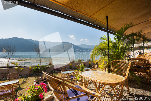 Image of Wooden cafe table