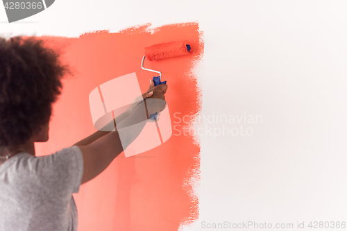 Image of black woman painting wall