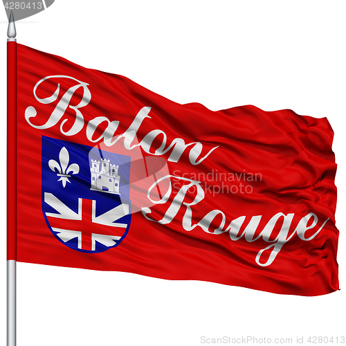 Image of Baton Rouge Flag on Flagpole, Waving on White Background