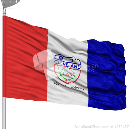 Image of Cleveland City Flag on Flagpole, USA