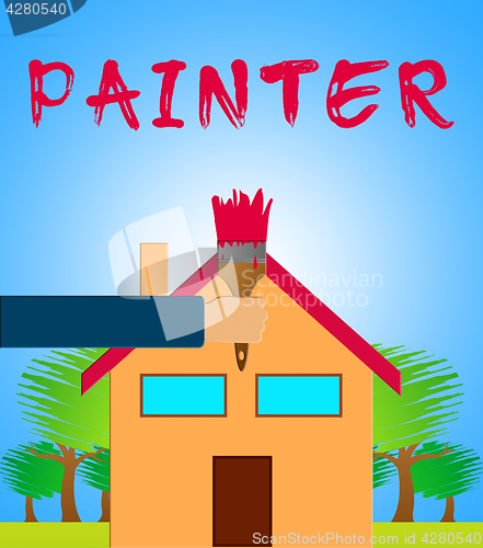 Image of Home Painter Showing House Painting 3d Illustration