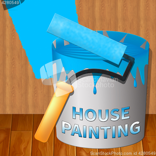 Image of House Painting Showing Home Painter 3d Illustration