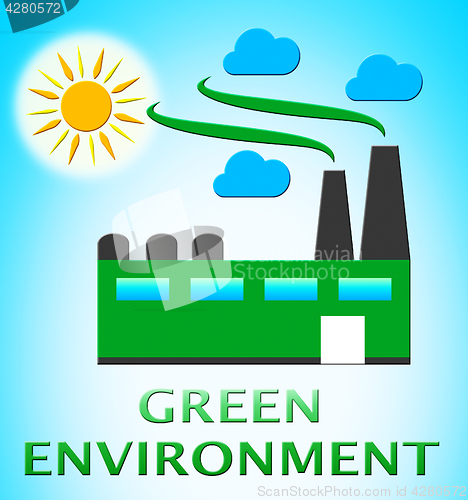 Image of Green Environment Factory Shows Ecology 3d Illustration