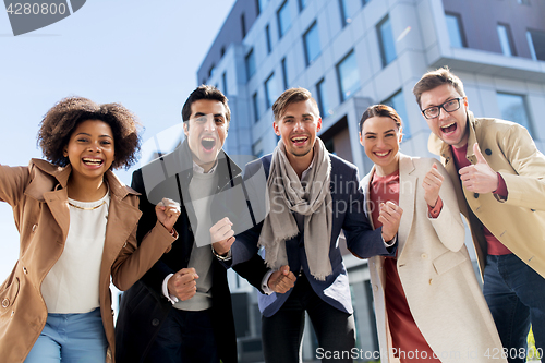 Image of international group of people on city street