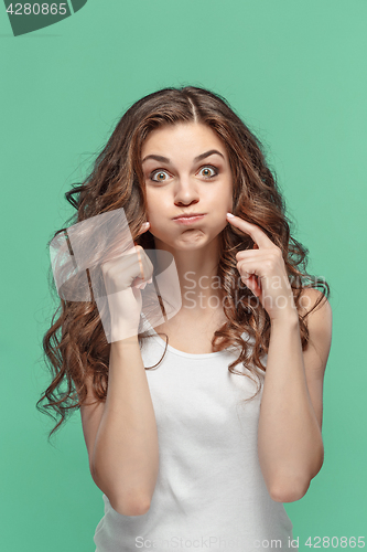 Image of The young woman\'s portrait with happy emotions