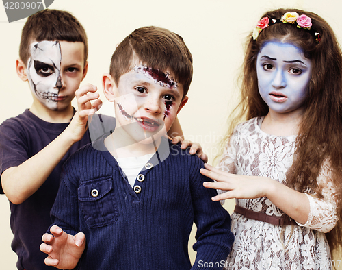 Image of zombie apocalypse kids concept. Birthday party celebration facep