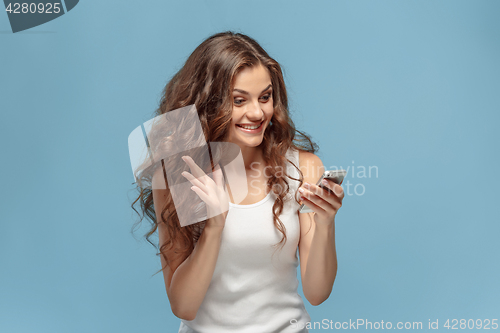 Image of The young woman\'s portrait with happy emotions