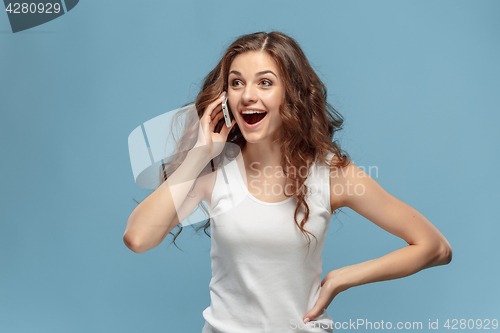 Image of The young woman\'s portrait with happy emotions