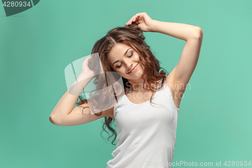 Image of The young woman\'s portrait with happy emotions