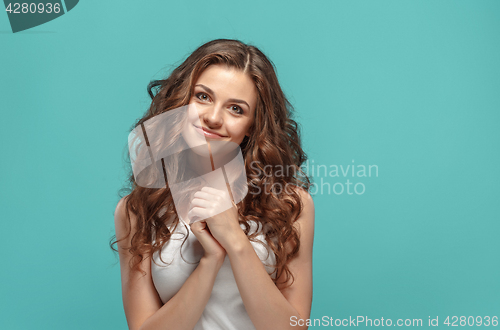 Image of The young woman\'s portrait with happy emotions