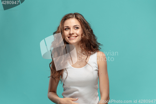 Image of The young woman\'s portrait with happy emotions