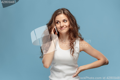 Image of The young woman\'s portrait with happy emotions
