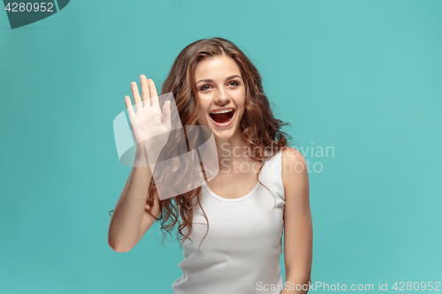 Image of The young woman\'s portrait with happy emotions