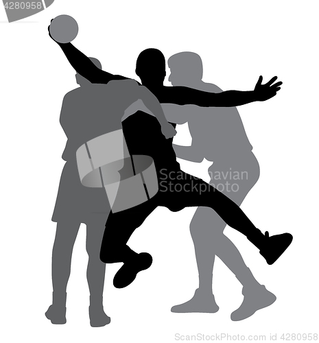 Image of Two handball players blocking opponent player
