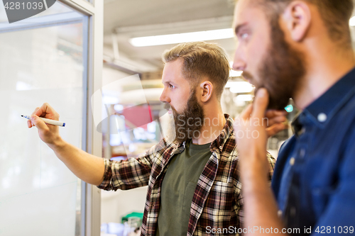 Image of men writing to whiteboard at office