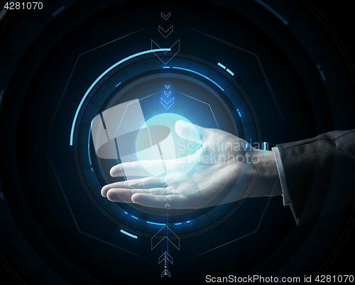 Image of businessman hand with virtual projection