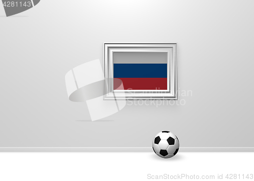 Image of soccer ball and flag of russia in picture frame - 3d rendering