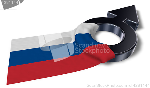 Image of mars symbol and flag of russia - 3d rendering