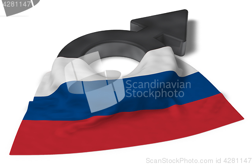 Image of mars symbol and flag of russia - 3d rendering