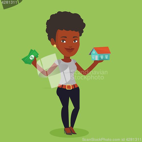 Image of Woman buying house thanks to loan.