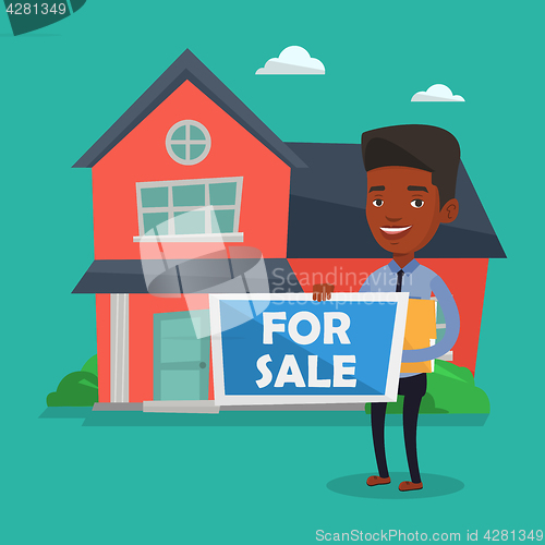 Image of Real estate agent offering house.