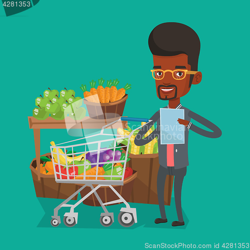 Image of Man with shopping list vector illustration.