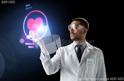 Image of doctor or scientist with heart rate projection