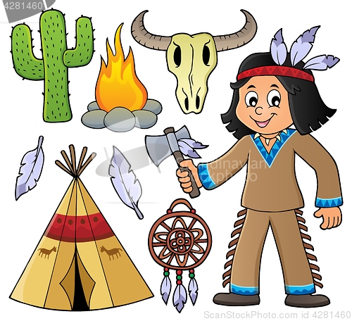 Image of Native American boy and various objects