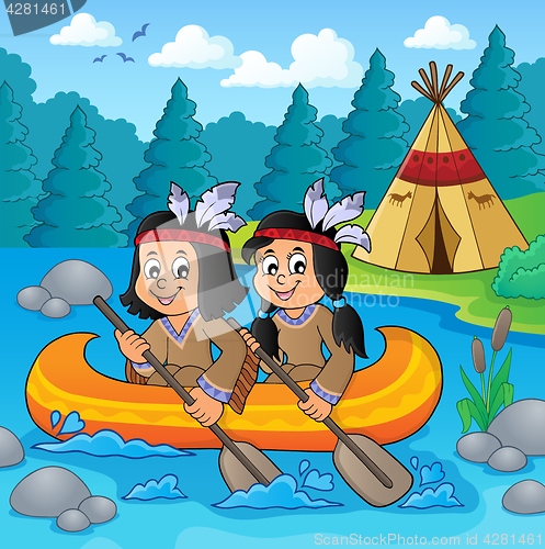 Image of Native American children in boat theme 2