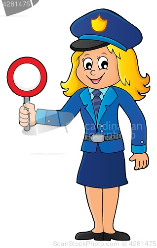 Image of Policewoman holds stop sign theme 1