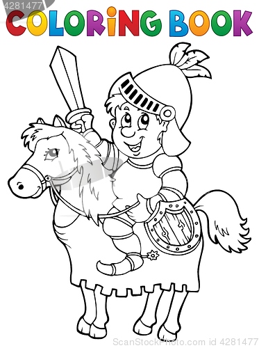 Image of Coloring book knight on horse theme 2