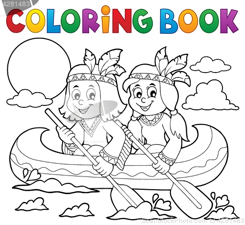 Image of Coloring book Native Americans in boat