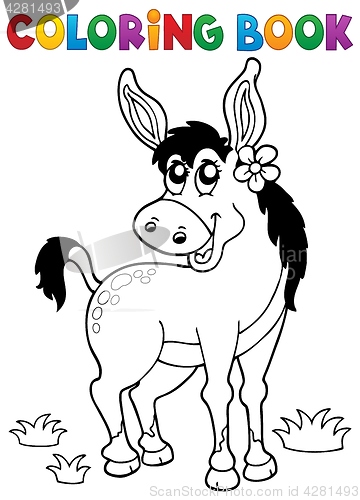 Image of Coloring book donkey with flower
