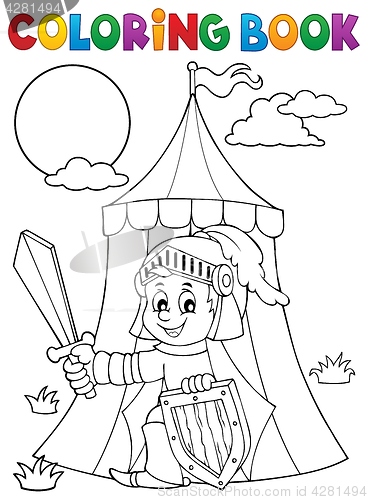 Image of Coloring book knight by tent theme 1