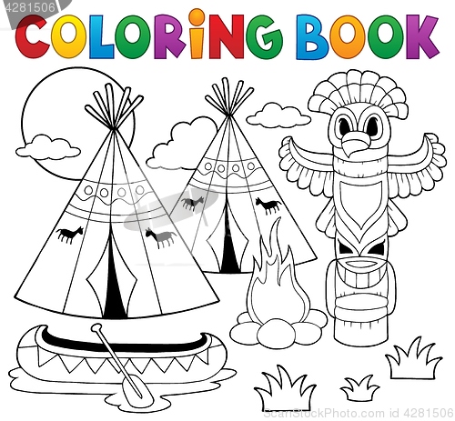 Image of Coloring book Native American campsite