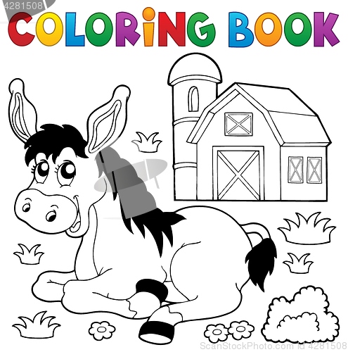 Image of Coloring book donkey and farm