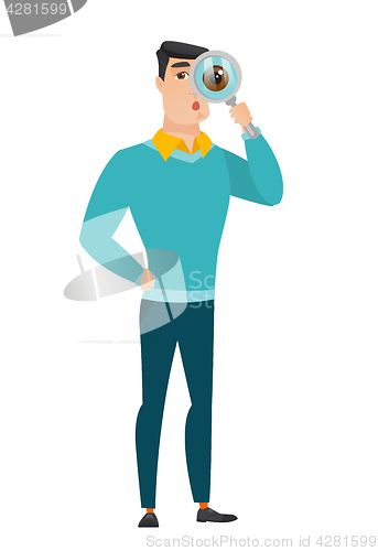Image of Caucasian businessman with magnifying glass.