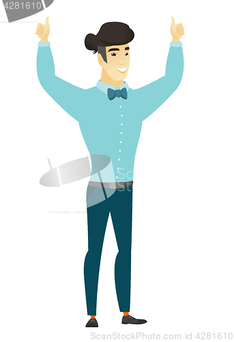Image of Businessman standing with raised arms up.