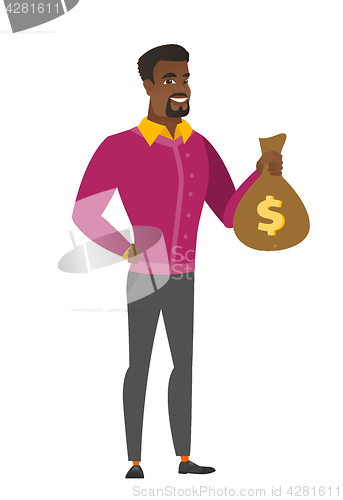 Image of African-american business man showing money bag.