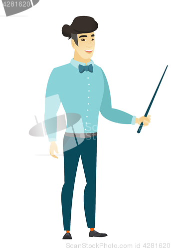 Image of Asian business man holding pointer stick.