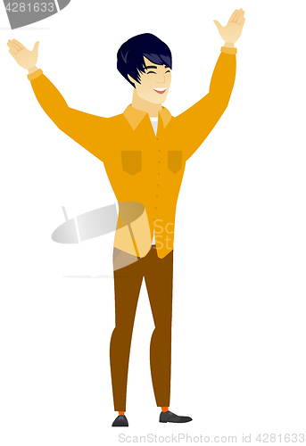 Image of Successful asian businessman jumping.
