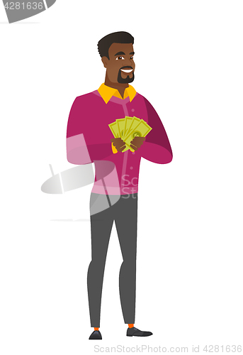 Image of African-american businessman holding money.