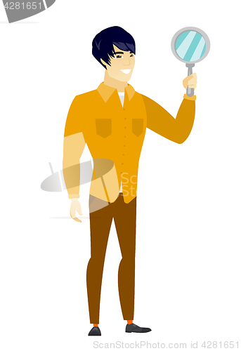 Image of Asian business man holding hand mirror.