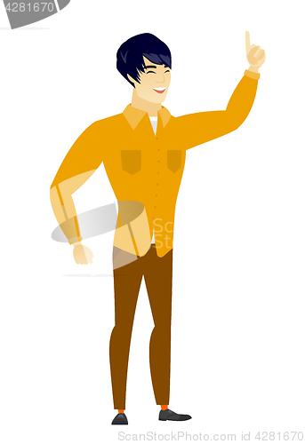 Image of Asian businessman pointing with his forefinger