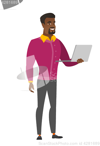 Image of Business man using laptop vector illustration.