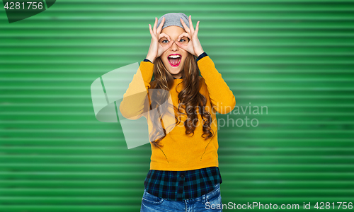 Image of happy young woman or teen girl having fun