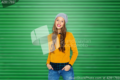 Image of happy young woman or teen girl in casual clothes